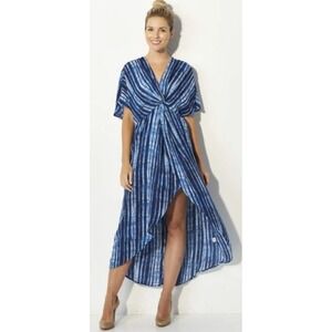 Show Me Your Mumu Indigo Tie Dye Maxi Dress Kimono Sleeve V Neck High Low XSmall